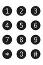 Vector icons numbers inside black circles. White numeric symbols for phone keypad, interface, and digital display. Perfect for UI