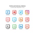 Vector icons of popular social media in clean and modern style