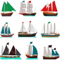 Vector Icons Of Sailing Ships Separated On White Background