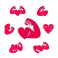 Vector icons set Athlete sportsman bodybuilder and a red heart. The concept of a healthy lifestyle and strength. Happy