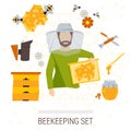 Vector icons set of beekeeping products.