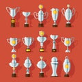 Vector icons set of bronze sport award cups.