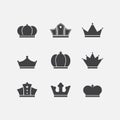 Vector icons set of different black crowns shapes