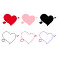 Vector icons set of different hearts pierced with arrow on white background Royalty Free Stock Photo