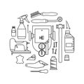 Vector icons set of furrier`s tools