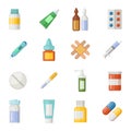 Vector icons set of medications. Drugs and pills isolate on white background