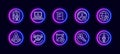 10 in 1 vector icons set related to human resources theme. Lineart vector icons in neon glow style