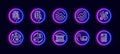 10 in 1 vector icons set related to money trade theme. Lineart vector icons in neon glow style Royalty Free Stock Photo