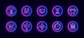 10 in 1 vector icons set related to turnaround theme. Lineart vector icons in neon glow style