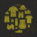 Vector icons set of safari clothing and accessories