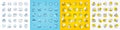 Vector icons set of Tax document, Teamwork and Notification cart line icons. For web app. Vector