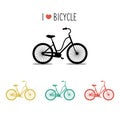 Vector icons set of urban hipster bike in trendy flat style with text I Love Bicycle.