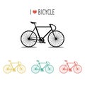 Vector icons set of urban hipster bike in trendy flat style with text I Love Bicycle.