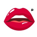 Vector icons of sexy and sensual lips in red lipstick and piercing over the lip. Vector isolate on white background Royalty Free Stock Photo