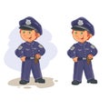 Vector icons of small child police man.