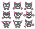 Vector icons of smiley cat faces with paws Royalty Free Stock Photo