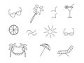 Vector icons are a symbol of summer. Sun palm glasses hammock chaise longue seagulls cocktail lemon umbrella. Royalty Free Stock Photo