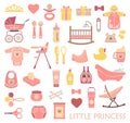 Newborn girl. Vector icons