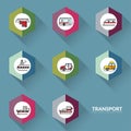 Vector of icons for transportation vehicles sign collection set. Royalty Free Stock Photo