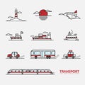 Vector of icons for transportation vehicles sign collection set. Royalty Free Stock Photo