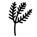 Vector icon sprig with leaves. Botanical element isolated on white background. Black outline of spruce, pine, larch, horsetail Royalty Free Stock Photo