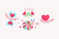Vector icons Valentine\'s Day. Hearts and festive decorative elements, insects, flowers and hearts.