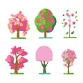 Vector Icons Of Various Types Of Trees In Spring