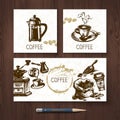 Vector identity set of coffee banners. Menu design templates with hand drawn sketch illustrations