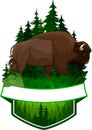 Vector woodland emblem with brown zubr buffalo bison Royalty Free Stock Photo