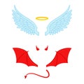 Vector illstration of angel and devil wings. Flat design. Isolated.