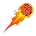 Vector illstration of basketball ball in fire. Flat design. Isolated.