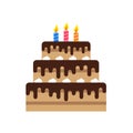 Vector illstration of birhtday cake icon. Flat design. Isolated. Royalty Free Stock Photo