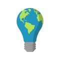 Vector illstration of earth lightbulb icon. Flat design. Isolated. Royalty Free Stock Photo