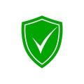 Vector illstration of green shield icon. Flat design. Isolated. Royalty Free Stock Photo