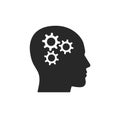 Vector illstration of head with gears icon. Flat design. Isolated.