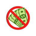 Vector illstration of no cash icon. Flat design. Isolated.