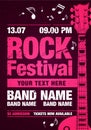 Vector illstration pink rock concert festival flyer design template with cool guitar Royalty Free Stock Photo