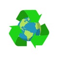 Vector illstration of planet with recycle sign icon. Flat design. Isolated. Royalty Free Stock Photo