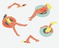 Vector illstration with swimming woman. Cartoon character. Flat design