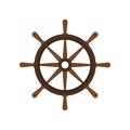 Vector illstration of wooden ships helm icon. Flat design. Isolated.