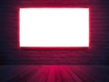 Vector Illuminated light box screen with on brick wall background, neon lighting Royalty Free Stock Photo