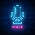 Vector illuminated neon light icon sign voice microphone