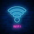 Vector illuminated neon light icon sign wifi internet