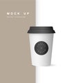 Vector illustarion of realistic white paper coffee cups with design label. Mock up set isolated on white background