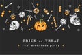 Vector illustartion set of linear icons for Happy Halloween. Badges and Labels for party and fair. Trick or treat