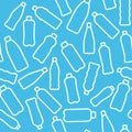 Vector illustation seamless pattern with isolated icons of plactic and glass bottles. World ocean pollution. Separate garbage