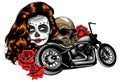 Vector illustation vintage chopper motorcycle and roses poster Royalty Free Stock Photo