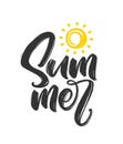 Hand drawn textured brush lettering composition of Summer with sun Royalty Free Stock Photo