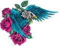 vector illustraion of eagle with flower roses