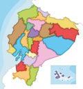 Vector illustrated blank map of Ecuador with provinces and administrative divisions, and neighbouring countries.